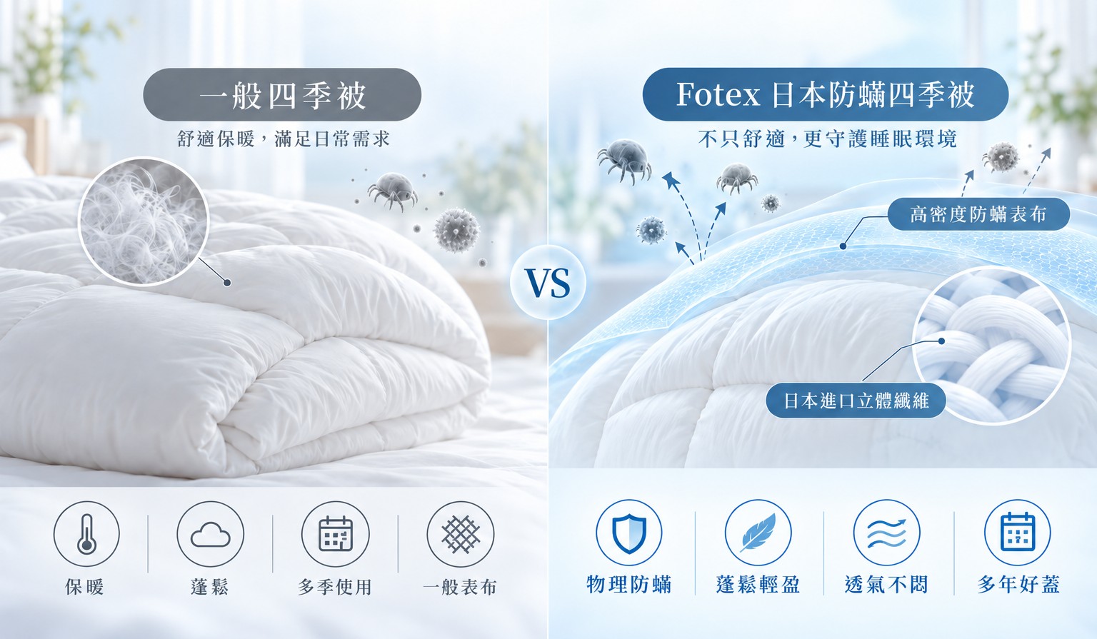 一般四季被與物理防護四季被的結構與使用差異
