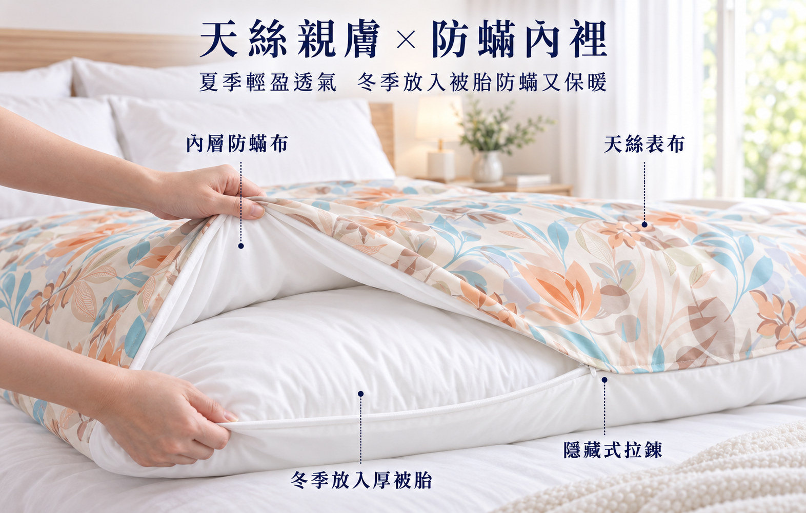 植物花卉天絲防蟎兩用被,適合家庭主臥