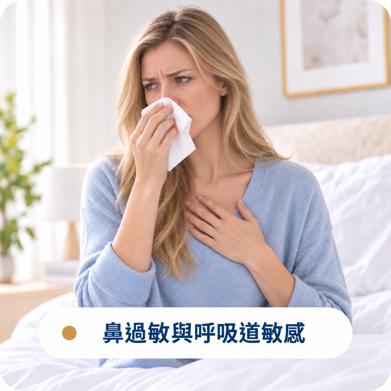 晨起易打噴嚏、鼻塞或夜咳等呼吸道敏感族群，可透過防蟎寢具減少塵蟎過敏原接觸