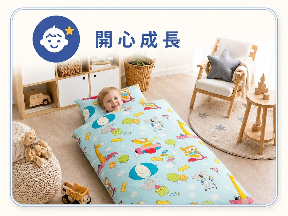 學齡前兒童擁有自己的睡袋，可作為幼兒園個人午睡用品並建立日常使用習慣