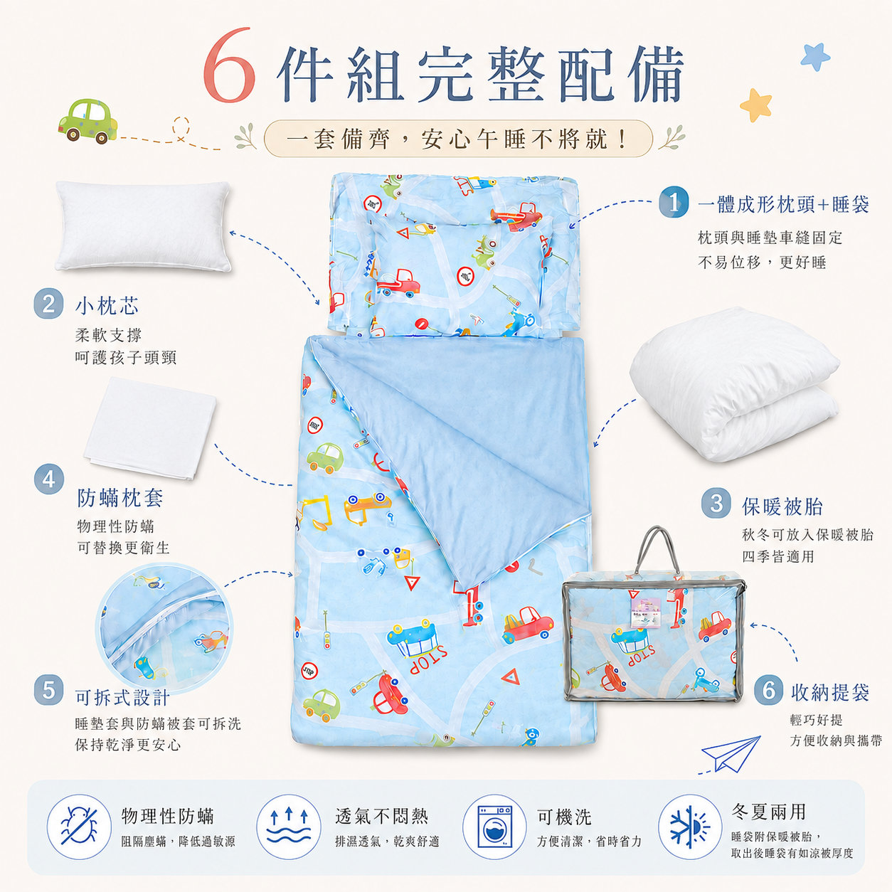 Fotex兒童防蟎睡袋附保暖被胎,天氣轉涼可放入被套提升幼兒園午睡保暖度