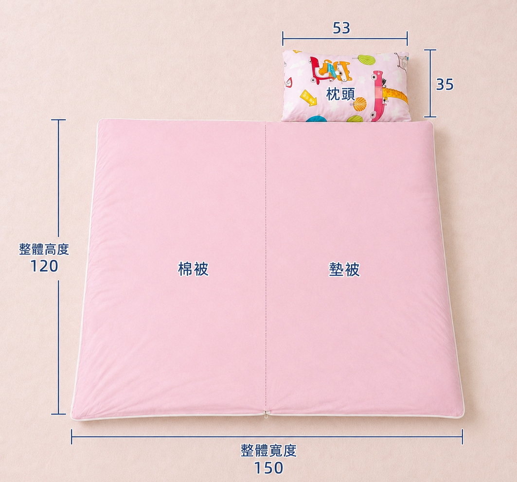 台灣幼兒園睡袋尺寸選購參考，Fotex兒童睡袋展開約150×120公分