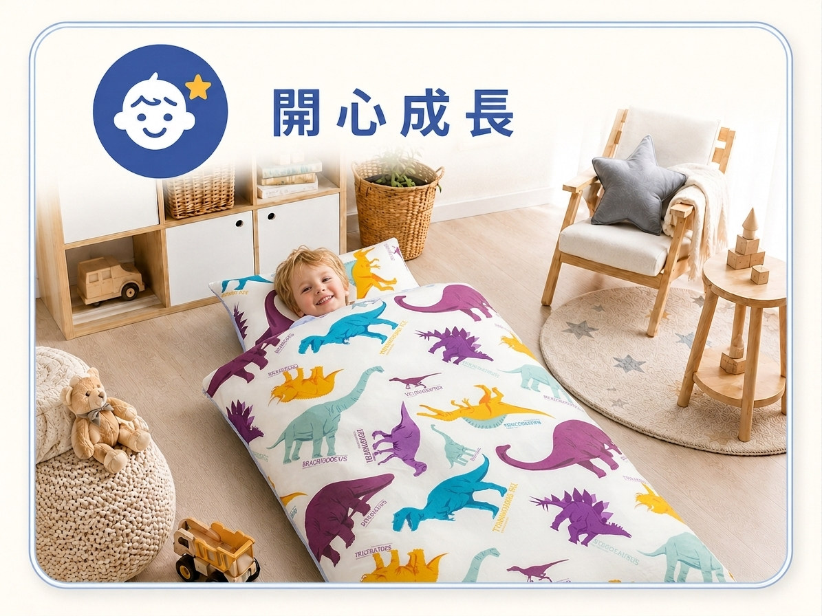 學齡前孩子使用專屬兒童睡袋，建立個人午睡用品概念